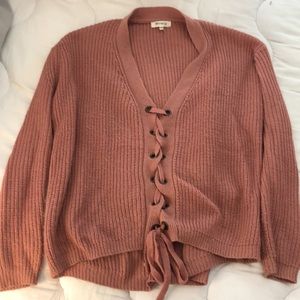 Pink Tie Up Front Sweater